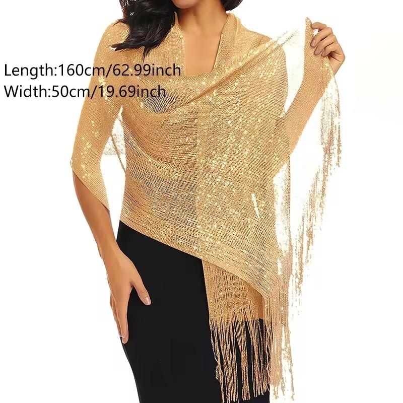 Gold Thread Tassel Scarf With Buttons Shawl For Women Luxury Glitter Silver Scarves Ladies' Fashionable Simple Party Shawls
