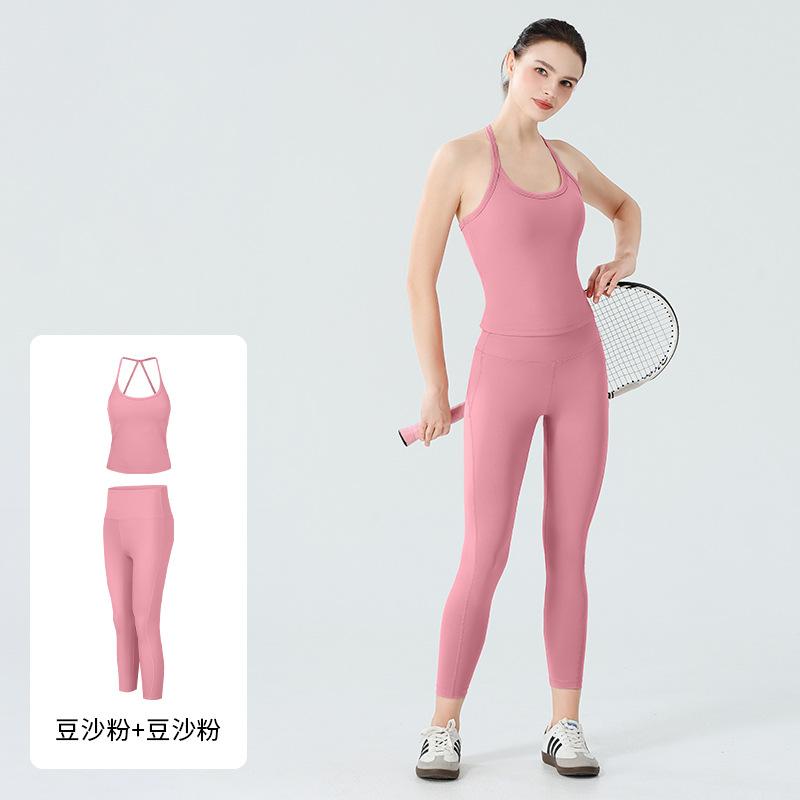 Cross-border Seamless Nude Yoga Fitness Set Women's Quick-drying Clothes, Small Tight Sports Underwear Set Two-piece Set