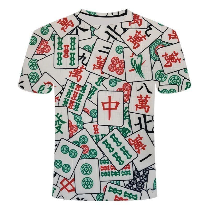 HerSight Nieuw Heren Comfortabel Leuk Creatief Korte Mouwen Zomer Mode Mahjong 3D Geprint Casual Ronde Hals T-shirt L