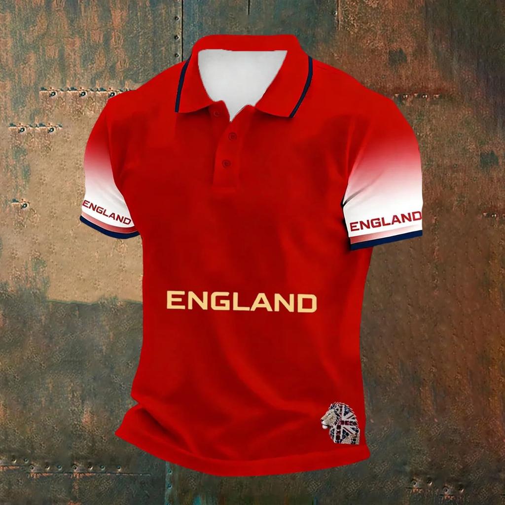 Men's Football Polo Shirt Classic Fit Short Sleeve Sports Jersey with Button Collar and Printed Design Suitable for Casual Wear