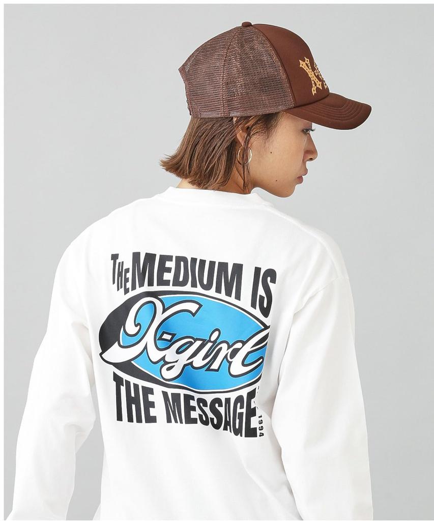 Casual Oval and Message Logo Long Sleeve White X-girl Tee, Women's,