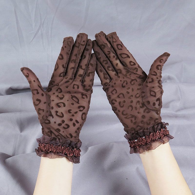 Summer Sunscreen Lace Thin Gloves for Women Summer Leopard Pattern Outdoor Breathable Square Dance Etiquette Gloves