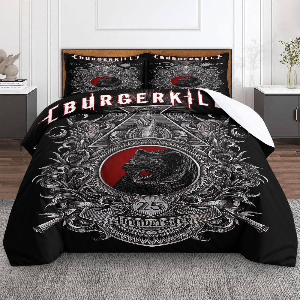 Retro Burgerkill One World Band Poster Dark Bedding Set, Fashion Duvet Cover for Stylish Bedroom, Soft Cotton Feel Duvet Cover