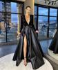 2025 Europäisches & Amerikanisches One-Shoulder Pailletten V-Ausschnitt Langarm Schlitz Abendkleid