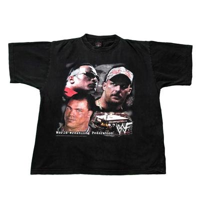 Vintage 2002 WWF T-Shirt Herren Größe L Schwarz The Rock, Stone Cold & Kurt Angle T-Shirt