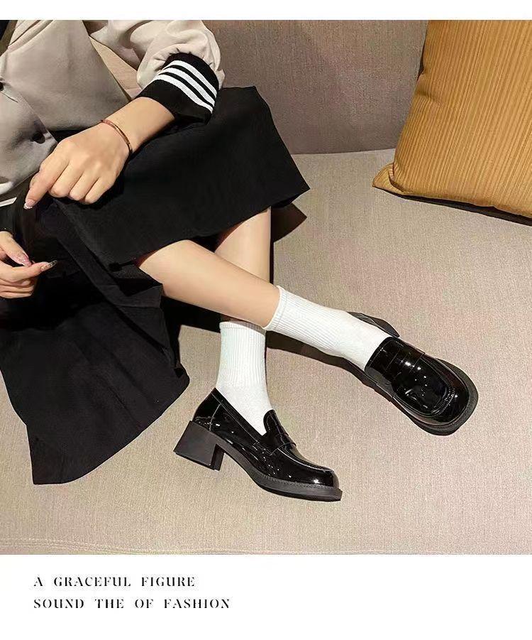 Patent Leather High Heel Mary Jane Loafers - Japanese Style