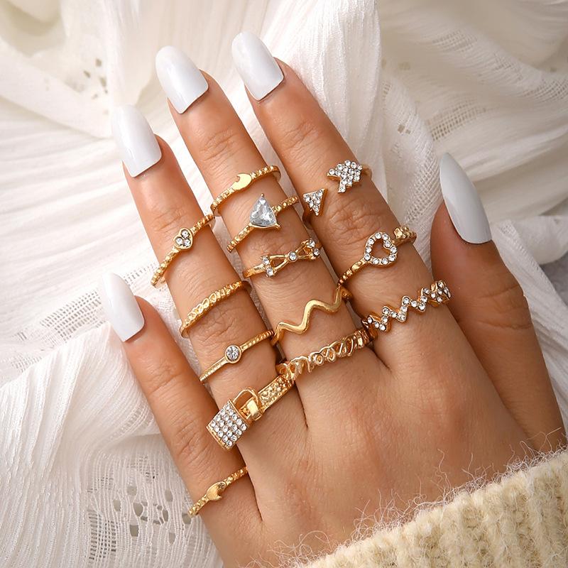 

Модное кольцо Love Lock с микро-бриллиантовым соединением, комбинация со стрелками, набор из 13 предметов для женщин