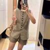 2024 Summer Women's Luxury Minimalist Linen Vest and Shorts Set