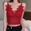 Dámský krajkový top s výstřihem do V a sexy zády, crop top s dutým výstřihem a podprsenkou, květinový výšivkový top Y2K 2025