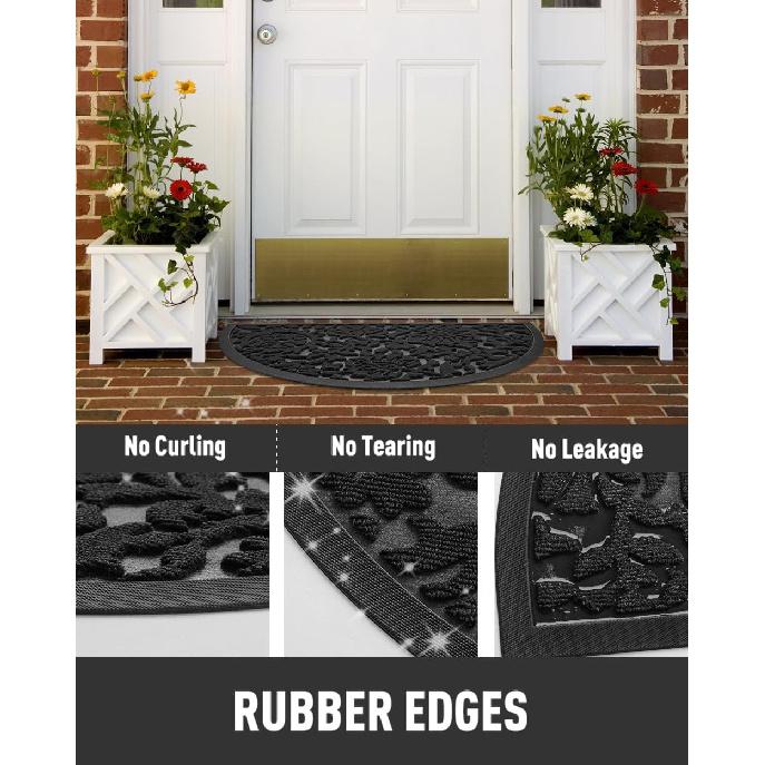 Tchdio Half Round Front Door Mat-Non Slip Rubber Entryway Indoor Outdoor Mat for Outside Entrance-Low Profile Heavy Duty Welcome Mat Easy Clean All