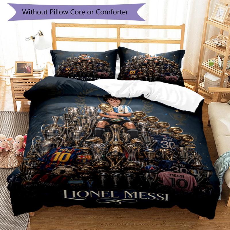Messi Lionel Messi Football Legend Personalized Name Bedding Set,Airy Bed Linen for Sports Room Decor,Perfect Teenager Gift,Double Sided Duvet Cover w