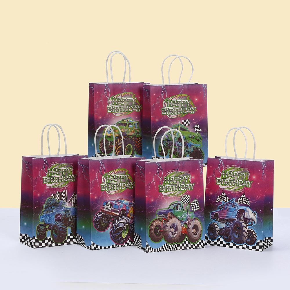

12/30pcs Monster Truck Happy Birthday Paper Tote Bags Reusable Favor Bags for Kids Party Candy Cookies Gifts Classroom Return 30pcs&15x8x21cm
