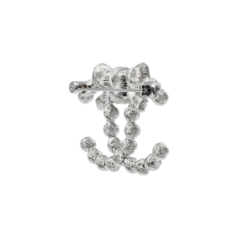 Chanel 23K Inlaid Double C Decoration Crystal Brooch Men's and Women's Couple Style Silver