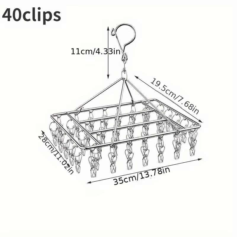 Stainless Steel folding Sock Underwear Hanger with Clips for Washing Line, Rectangle Laundry Metal Multi Peg Drying Rack Sock