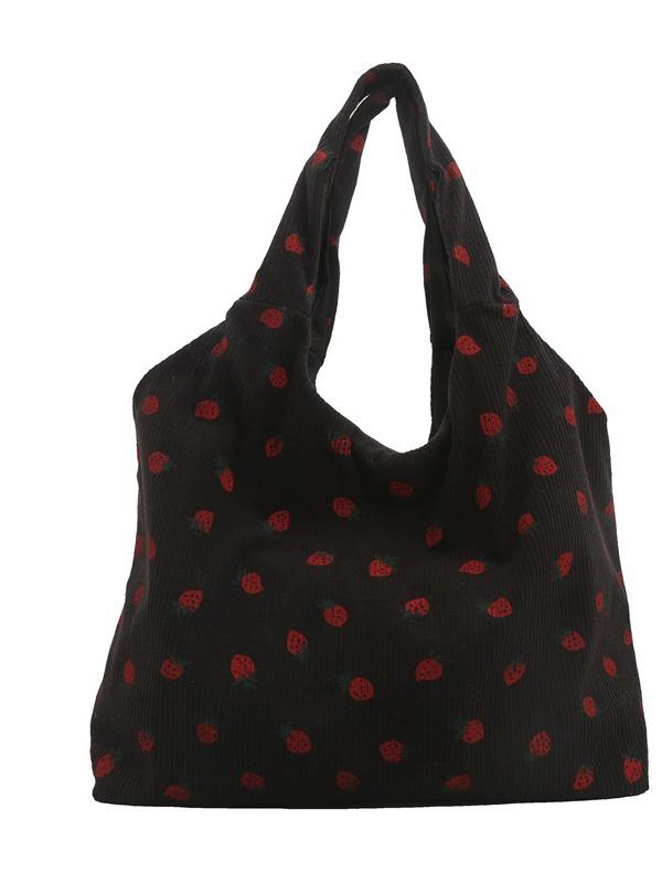 

Large capacity shopping bag strawberry pattern shoulder beach bag autumn light tote bag shopping bag fresh commuter bag чорний