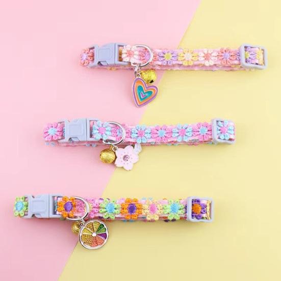 Yousheng Adjustable Flower Pattern Cat Collar with Pendant Bell Soft Lightweight Fashionable Kitten Pet Collar for Daily Wear Photos