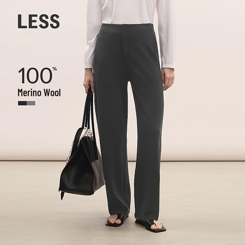 LESS Women's 100% Wool Straight-Leg Casual Trousers