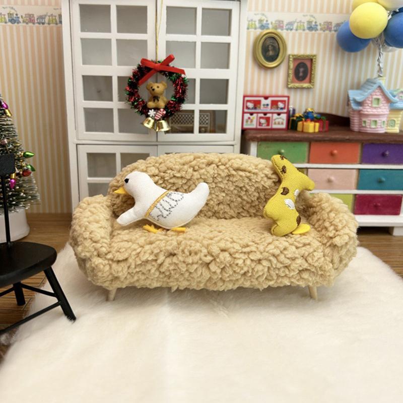 1:12 Dollhouse Miniature Sofa Chair Soft Single Sofa Double Sofa With Pillow Trendy Toys Doll Home Furniture Decor Toy