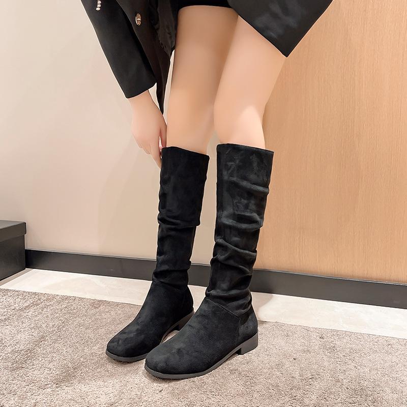 Dar cizme peste genunchi de damă primăvară și toamnă noi cizme cu talpă groasă cizme de damă retro plisate înalte western cowboy cavaler