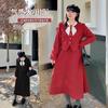 Large Size Women's Temperament Fake Two-piece Tie Dress Winter New Waist Medium and Long Dress 431917