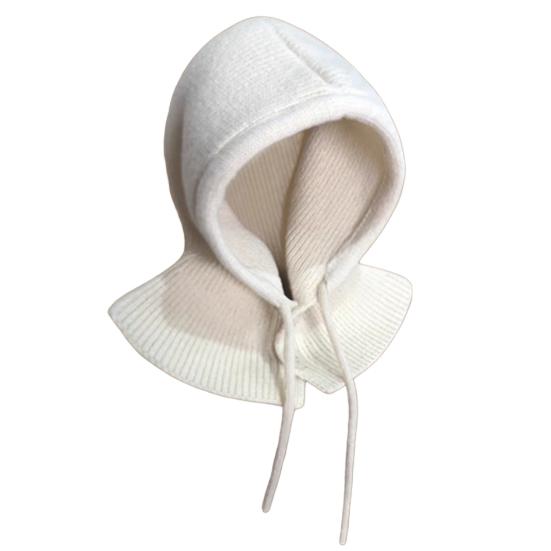 Huvförsedd halsduk mössa enfärgad justerbar dragsko överdragströja mössa knappar stängning stickad vintermössa lös passform halsvärmare