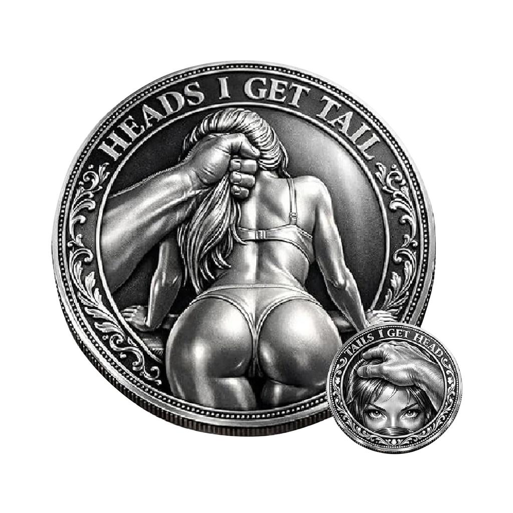 Heads I Get Tail/Tails I Get Head Commemorative Coin, Funny Heads And Tails Challenge Decision Coin, Double-Sided , Humor Prank Gift For Adult