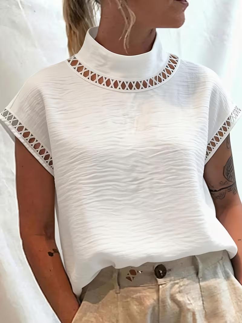 Women s Elegant Floral Jacquard Short Sleeve Blouse Button Down Casual Loose Shirt Turn Down Collar Summer Office Fashion Top S