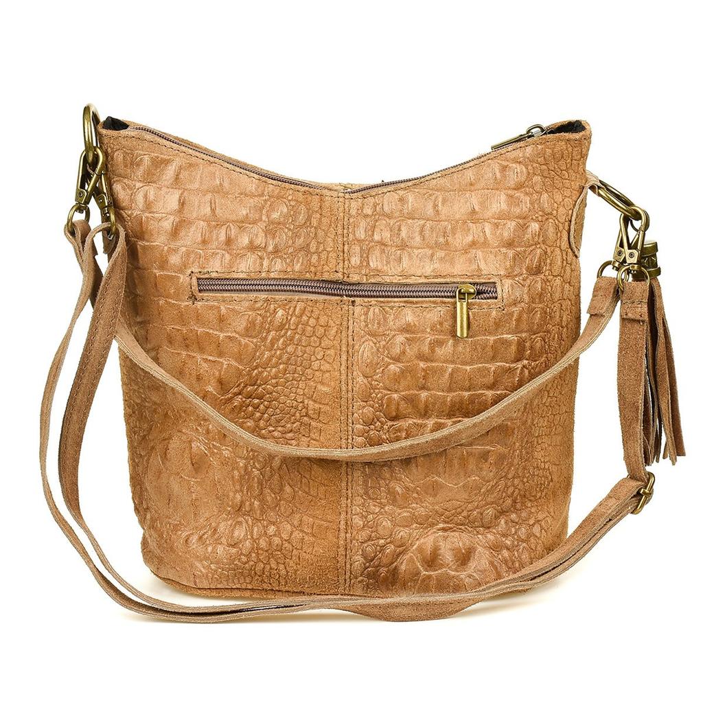 Kožená semišová kabelka CROCO crossbody 2 popruhy taupe Beltimore W13