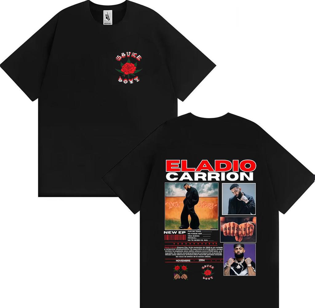 2025 Summer Rapper Eladio Carion Tour Tshirt Mens Fashion Cotton Shirt Gothic Super Large Round Neck Short Sleeve Street Wear