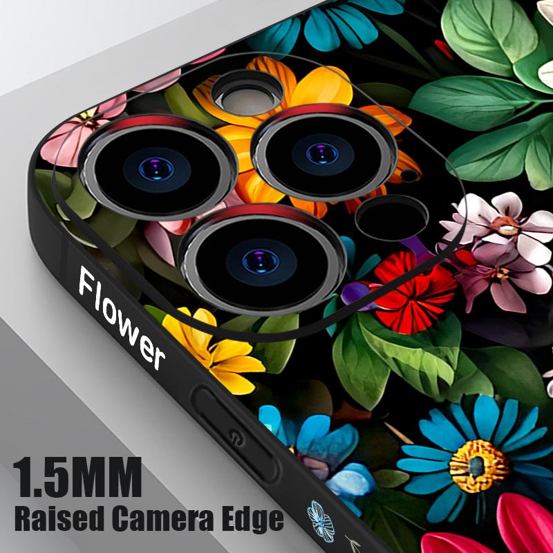 Colorful Flowers Pattern Lanyard Case For iPhone 17 Pro Max Funda iPhone 16 15 14 13 Pro Max 11 16E 17E Soft Silicone Cover