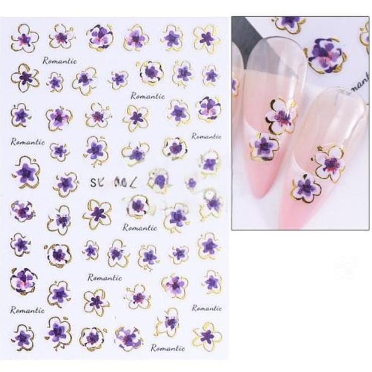 1 ks 3D nálepky na nehty Květiny Rostliny Decals pro Nail Art Květinové Listy Jarní Skluzavky Manikúra Dekor
