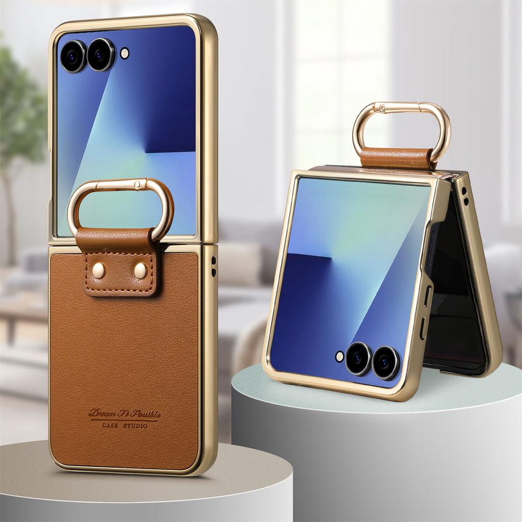 Draagbare Mode Ringhouder PU Leer Hoesje voor Samsung Galaxy Z Flip7 5G Flip 7 FE Flip5 Flip6 Flip4 Flip 6 5 4 Cover Funda