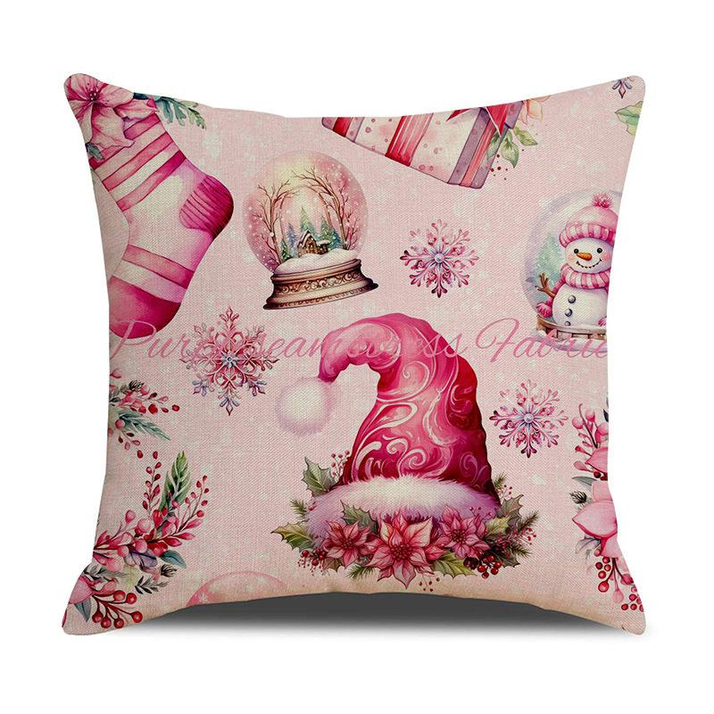 1pc Pink Christmas Cushion Cover Snowman Santa Claus Durable Cover 2025 New for Home Ornament Xmas New Year Christmas Decor