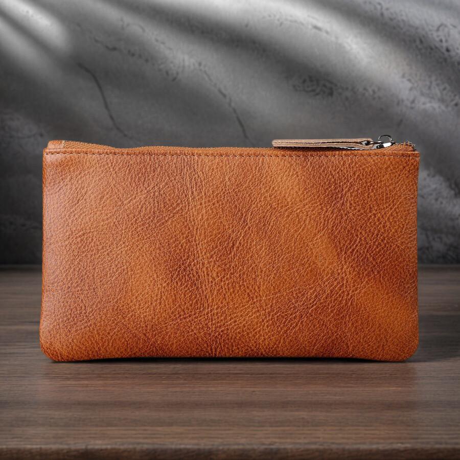 

Ultra Thin Wallet Men s and Women s 6-inch Mobile Phone Bag Zipper Long Design Large Capacity Fashionable and Casual Top Layer Cowhide Clutch Bag коричневый