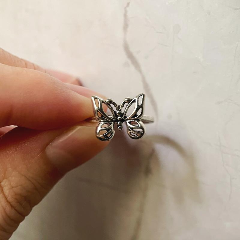 Retro Little Butterfly Ring For Women Zinc Alloy Color Punk Gothic Adjustable Open Ring Cute Zircon Accessories Love Gift For Girl