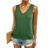 Women's V Neck Sleeveless Knit Top Color Loose Hollow Out Blouse for Casual Daily Wear Summer