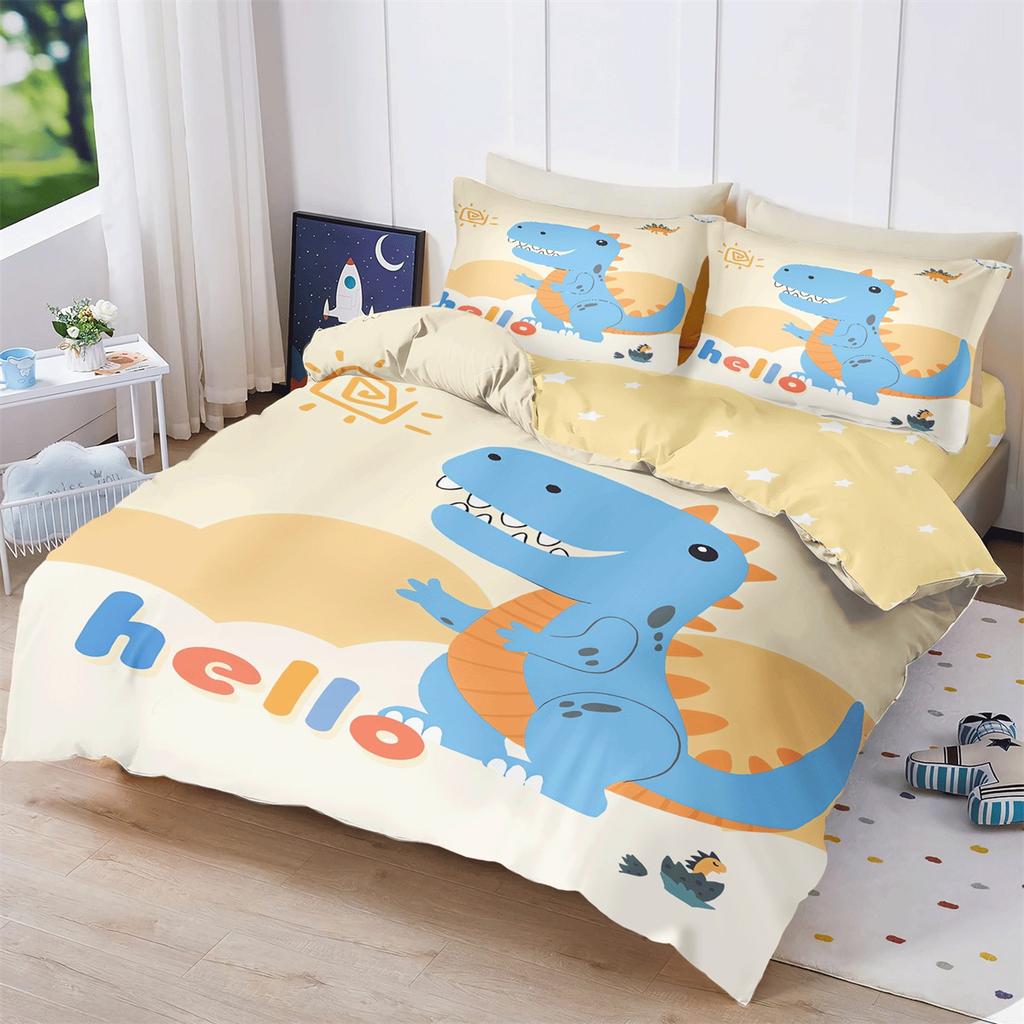 Dinosaur Microfiber Cartoon Duvet Cover Set 2pcs,Queen Size Dinosaur Printed Bedding Comforter Covers Set with Pillowcases 75*50