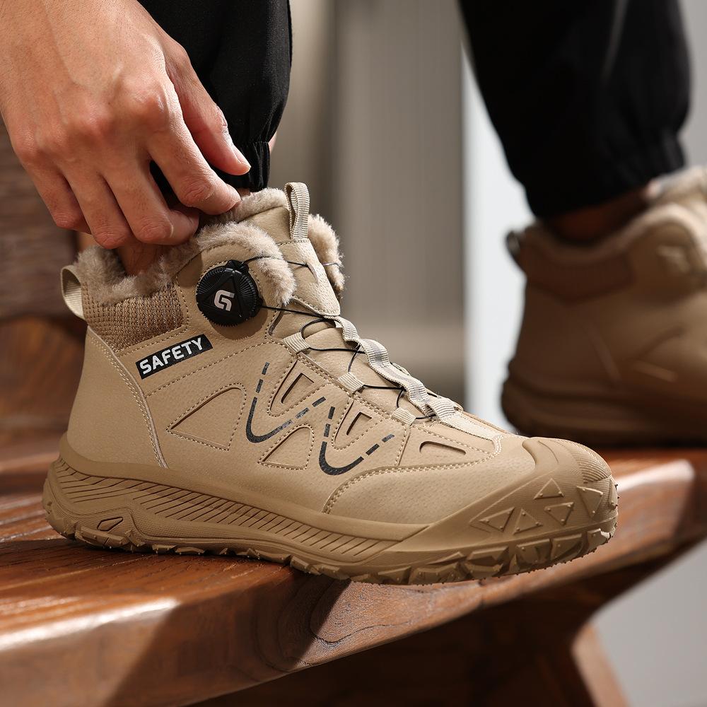 Labor insurance shoes winter velvet men's anti-smashing and anti-piercing work shoes wear-resistant and comfortable high-top protective safety shoes