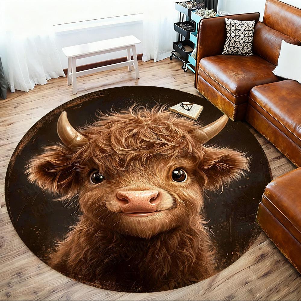 1PC highland cow Office Round Area Rug, Under Office Chairs Bedroom Living Room Home Decor, Carpet for Office -1110072