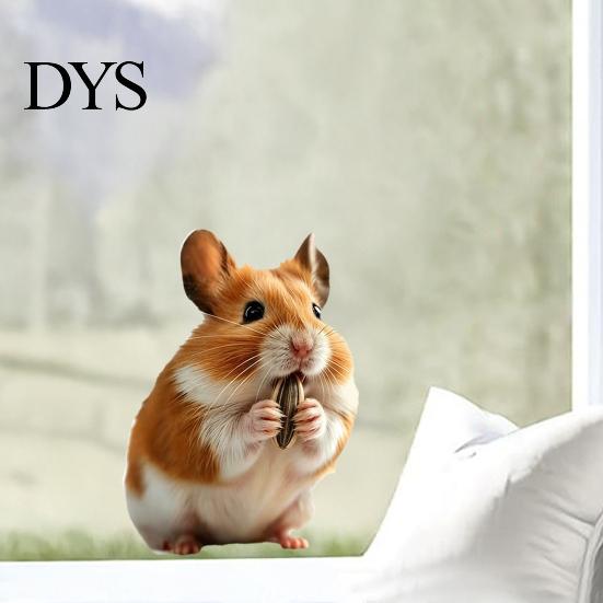 Cute Hamster Static Window Clings Realistic Cling Sticker, Sunflower Daisy Decal, Removable No-Adhesive Creative Gifts for Lovers Vinyl Art,