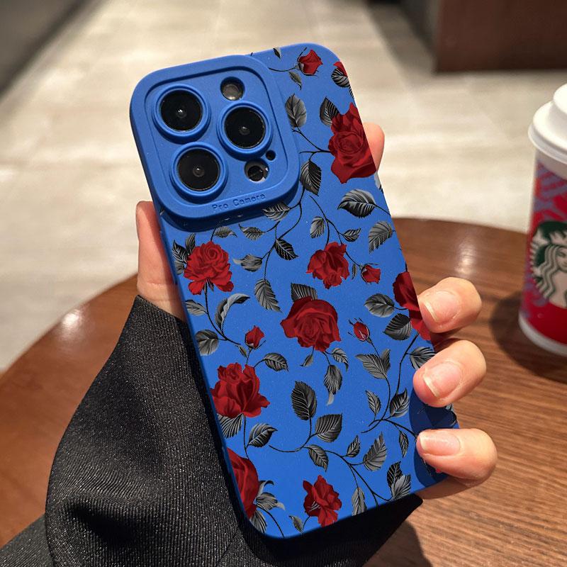 New Retro Fashion Rose Phone Case For iPhone16 15 14 13 12 11 Pro Max Mini XS XR X Plus Shockproof Matte Soft Silicone Cover