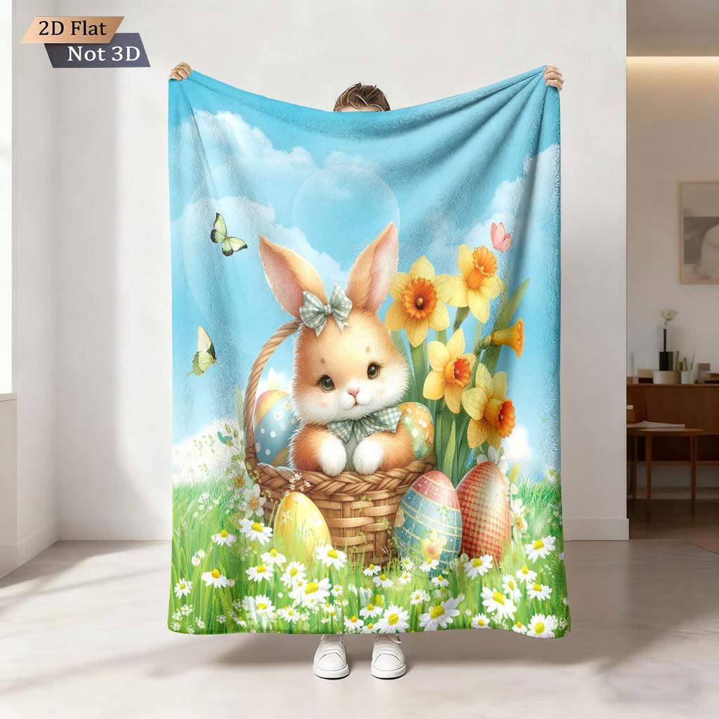 Easter Bunny Printed Cozy Fluffy Flannel Blanket for Home Living Sofa Chair Room Bedroom Decor for Family Birthday Gift