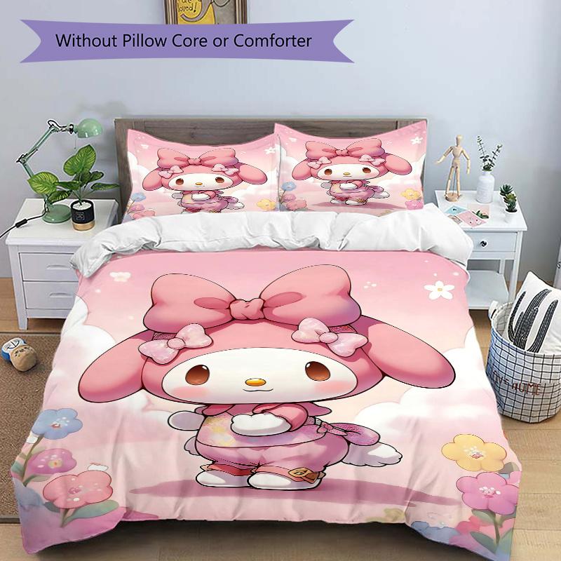 3pcs Charming My Melody Bedding Set - Includes Quilt Cover and Pillowcases, Suitable for All Seasons- Ideal Gift for Family and Friends.H009