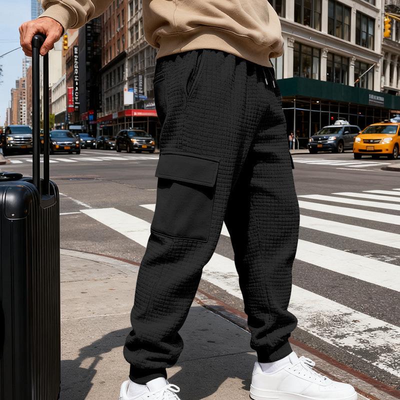 Spring and autumn jacquard checkered jogger pants, casual long pants for men, versatile and stylish multi-pocket trousers
