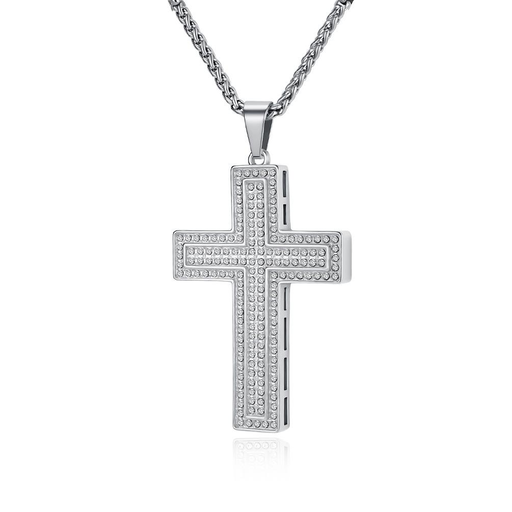 European and American Full Diamond Cross Pendant Steel 18K Gold Men's Niche Personality Necklace 2026