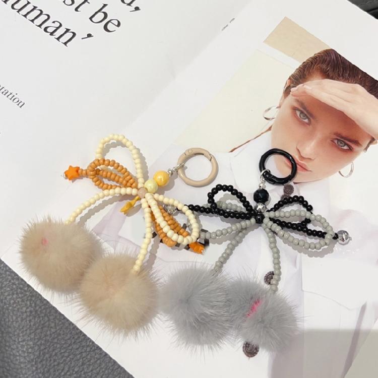 Bowknot Plush Ball Charm Pendant Chain Y2K Phone Straps Pocket Keychain Strap