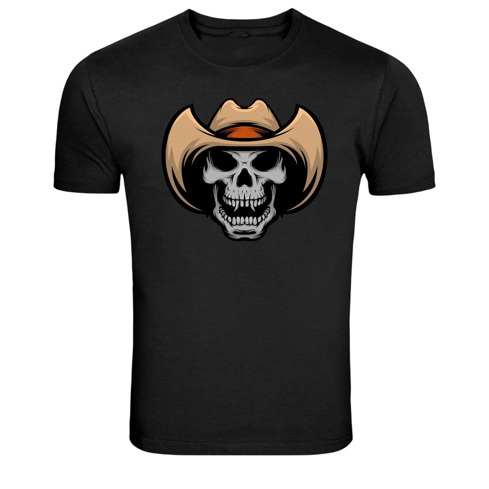 Cowboy Skull Western Hat Graphic T-Shirt Wild West Tee S