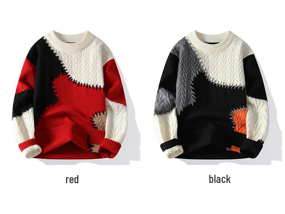 Men's 2024 Winter Color-Block Knitted Sweater - Casual, Warm, and Loose Fit