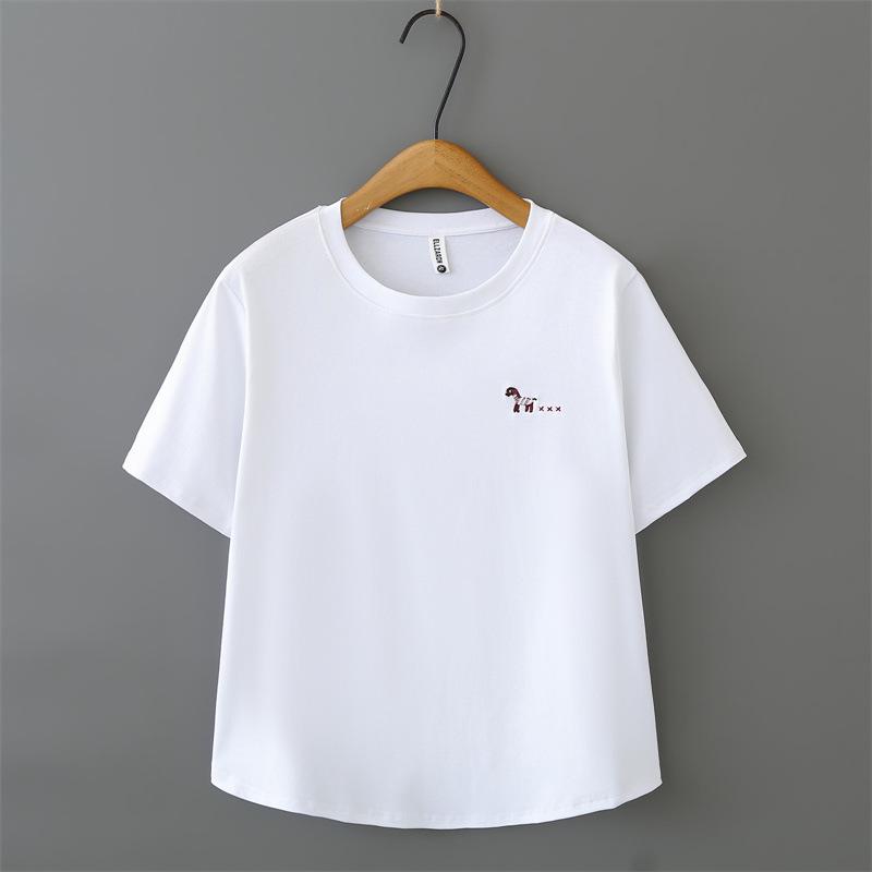 

2026 Plus Size Cotton Cartoon Embroidery T-Shirt - Women s Short Sleeve, Round Neck, Versatile Fashion Top 2XL білий
