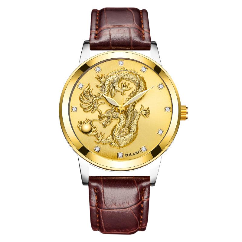 Chinese Style Fashion Diamond-encrusted Waterproof Gold Dragon Pattern Men's Watch Men's Watch Belt Watch Quartz Watch